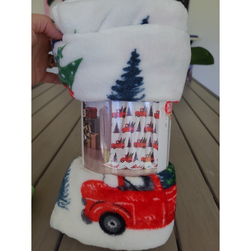 Merry Moments Soft Polyester Throw Blanket Vintage Truck Christmas Trees Xmasbn
